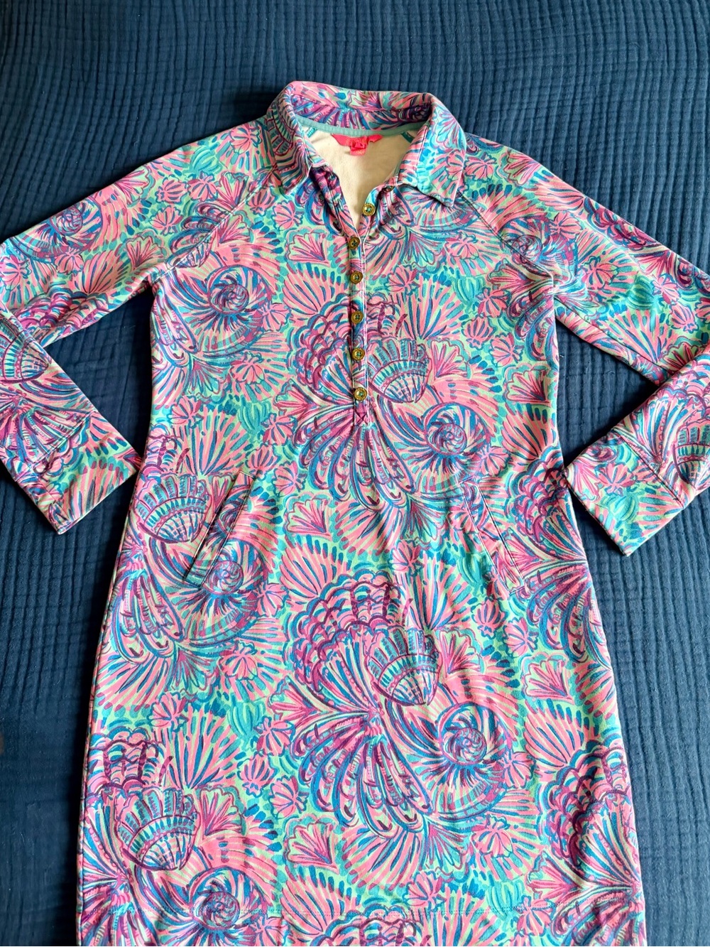 Lilly Pulitzer Pink & Turquoise Floral Long Sleeve Shirt Dress